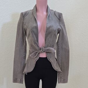 sass & bide Gray Jean Jacket with Fitted Silhouette and Tie Waist